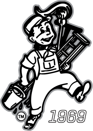 Cleanzone cartoon jolly cleaner icon with equipment and 1969, representing Canberra commercial cleaning