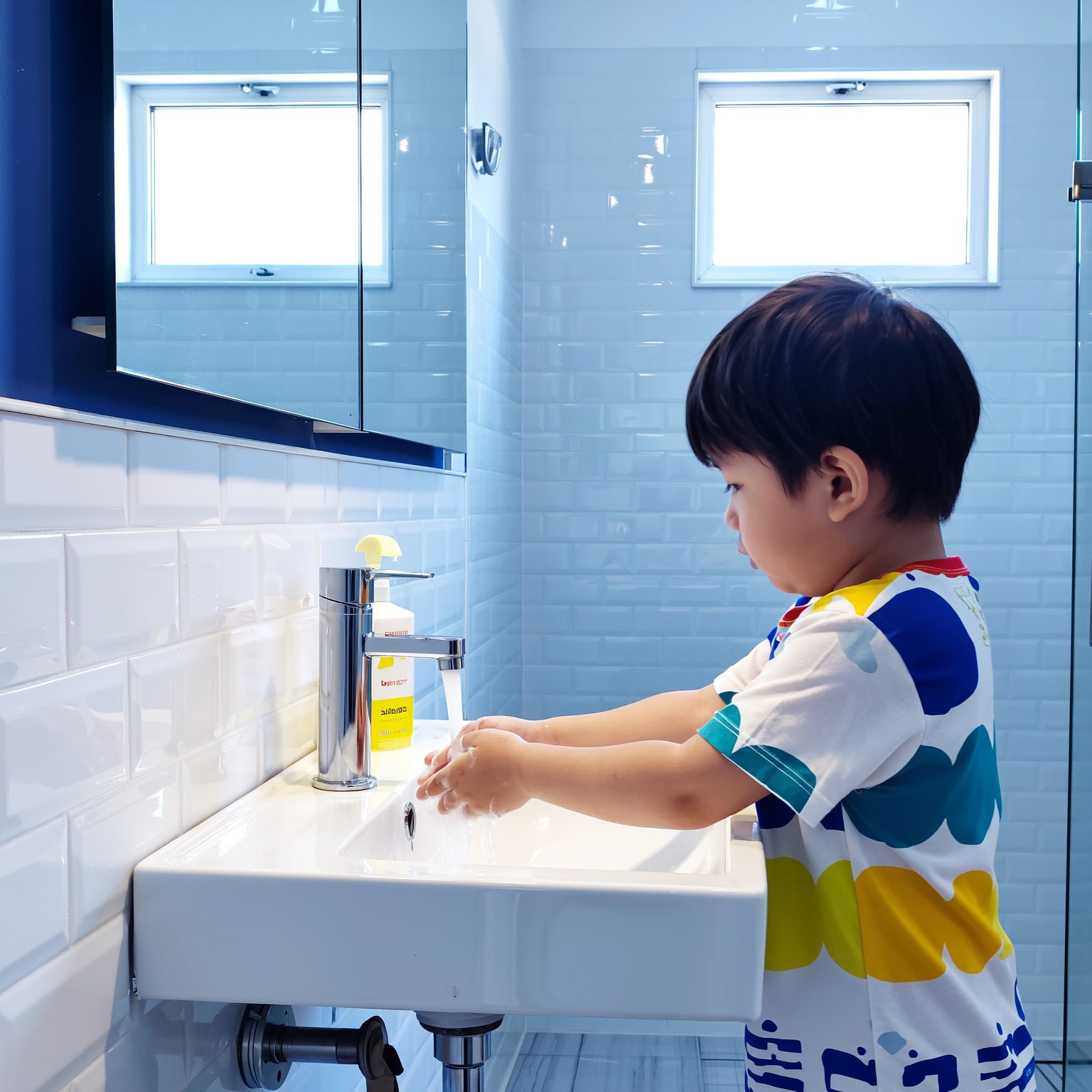 oung child washing hands at a sink, showcasing Cleanzone commercial cleaning services