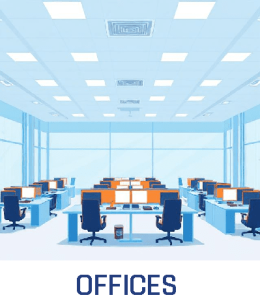 commercial-cleaning-offices-cartoon-canberra Cartoon illustration representing Cleanzone commercial cleaning services in offices in Canberra