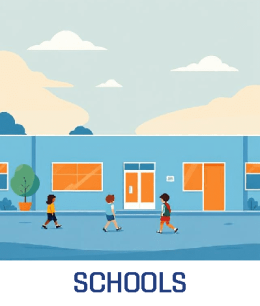 commercial-cleaning-school-cartoon-canberra Cartoon illustration of a school representing Cleanzone commercial cleaning services in Canberra